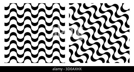 Motivo ondulato vettoriale in stile portoghese, ispirato al marciapiede della spiaggia di Copacabana. Linee curve in bianco e nero che si ripetono senza interruzioni Illustrazione Vettoriale