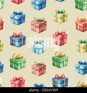 Motivo vettoriale senza cuciture con regali di natale che si ripetono Illustrazione Vettoriale