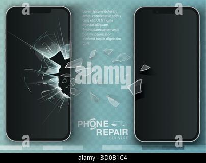 display rotto nel telefono cellulare, servizio di riparazione Illustrazione Vettoriale