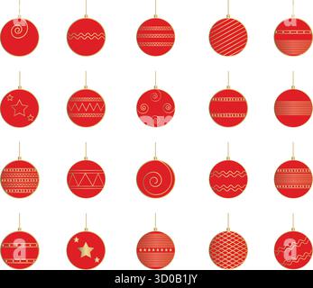 Icone della palla di Natale – Set vettoriale per decorazioni natalizie invernali e di Capodanno Illustrazione Vettoriale