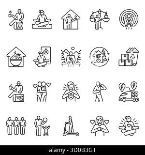 Set di icone di linea nera attenti. Elemento isolato vettoriale. Traccia modificabile. Illustrazione Vettoriale