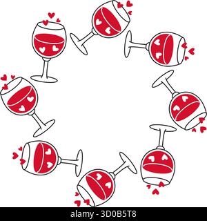 Corona romantica fatta di bicchiere di vino. Stile piatto. Design vettoriale minimale per biglietti di San Valentino, inviti di nozze, stampe a tema amore e decorazioni romantiche. Illustrazione vettoriale Illustrazione Vettoriale
