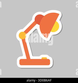 Icona dell'adesivo della lampada da scrivania in stile piatto. Illustrazione vettoriale su sfondo isolato. La lampadina indica il concetto di business. Illustrazione Vettoriale