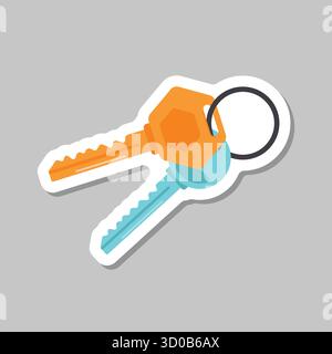 Adesivo con icona chiave in stile piatto. Illustrazione del vettore di sicurezza su sfondo isolato. Concetto di business della segnaletica di protezione della porta. Illustrazione Vettoriale