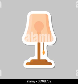 Icona dell'adesivo della lampada da scrivania in stile piatto. Illustrazione vettoriale su sfondo isolato. La lampadina indica il concetto di business. Illustrazione Vettoriale