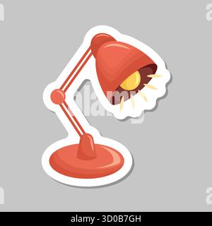 Icona dell'adesivo della lampada da scrivania in stile piatto. Illustrazione vettoriale su sfondo isolato. La lampadina indica il concetto di business. Illustrazione Vettoriale