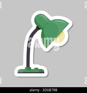 Icona dell'adesivo della lampada da scrivania in stile piatto. Illustrazione vettoriale su sfondo isolato. La lampadina indica il concetto di business. Illustrazione Vettoriale
