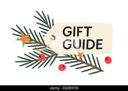 prezzo decorato con un ramo di abete, frutti di bosco e stelle con testo guida regalo - illustrazione vettoriale Illustrazione Vettoriale