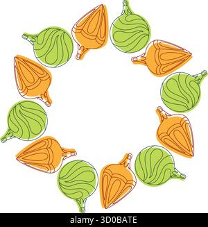 Corona festiva di palle di albero di Natale. Semplice design vettoriale piatto. Cornice per Capodanno e Natale. Ideale per cartoline, biglietti da visita, design di packaging, casa, negozi. Illustrazione vettoriale Illustrazione Vettoriale