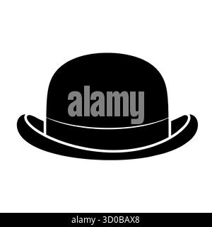 Silhouette del cappello bowler nero su sfondo bianco. Illustrazione Vettoriale