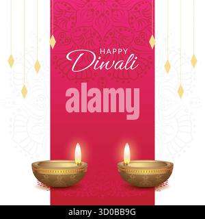 Biglietto d'auguri happy diwali con design diya brillante, sfondo vettoriale diwali Celebrations Illustrazione Vettoriale