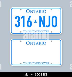Targhe Ontario con numero di targa su sfondo grigio Illustrazione Vettoriale