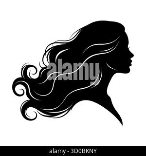 Silhouette di donna con capelli fluenti nella vista profilo. Illustrazione Vettoriale