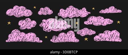 Pacchetto nuvola di pastello rosa con stelle. Il cielo romantico è perfetto per le feste di San Valentino o per le nozze. Illustrazione vettoriale Illustrazione Vettoriale