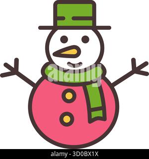 Icona vettoriale pupazzo di neve su sfondo bianco Illustrazione Vettoriale