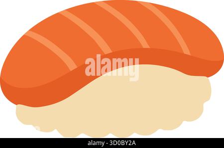 Una tenera fetta di salmone arancio chiaro poggia su un mucchio ovale di riso aceto Illustrazione Vettoriale