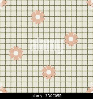 Motivo minimale retro Daisy Grid Illustrazione Vettoriale