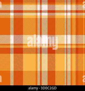 Tessuto di fondo sottile, perfetto motivo a quadri senza cuciture. Tartan stazionario in tessuto vettoriale con tavolozza di colori arancione e ambra. Illustrazione Vettoriale