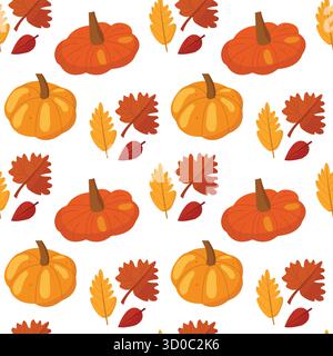 Motivo autunnale senza cuciture con zucche e foglie Illustrazione Vettoriale