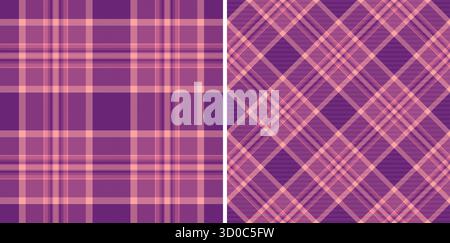 Due motivi tartan senza cuciture, una griglia, una diagonale, in sfumature di viola e pesca. Classico e versatile, perfetto per sfondi, tessuti o qualsiasi altro Illustrazione Vettoriale