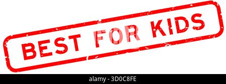 Rosso grunge, ideale per bambini, sigillo quadrato in gomma su sfondo bianco Illustrazione Vettoriale