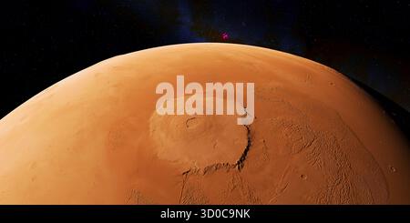L'Olympus Mons di Mar è il vulcano più grande del sistema solare. Le imponenti montagne marziane si innalzano sopra le pianure circostanti del pianeta rosso Foto Stock