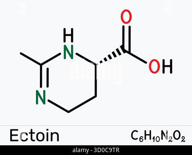 Molecola di ectoina. Osmoprotectant Extremolyte per idratazione della pelle, protezione da barriera e UV, spray nasale e oculare lenitivo per allergie. Il vettore Illustrazione Vettoriale