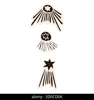 Motivo della star di Betlemme disegnato a mano per il disegno della cartolina natalizia cristiana. Set di 3 presepi in bianco e nero isolato vettore piatto per sacre Illustrazione Vettoriale