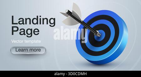Icona di destinazione dardo blu con banner a freccia. progettazione in stile 3d dell'obiettivo aziendale. Strategia di marketing per il finanziamento del successo. Illustrazione vettoriale Illustrazione Vettoriale