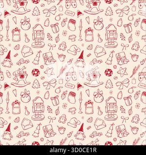 Stampa senza cuciture con scarabocchi natalizi Illustrazione Vettoriale