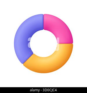 Diagramma circolare con tre segmenti in viola, rosa e giallo. Presentazione, infografica, analisi, analisi dei dati e visualizzazione dei dati conc Illustrazione Vettoriale