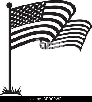 Bandiera degli Stati Uniti (Stati Uniti d'America). Bianco e nero. Illustrazione vettoriale. Illustrazione Vettoriale