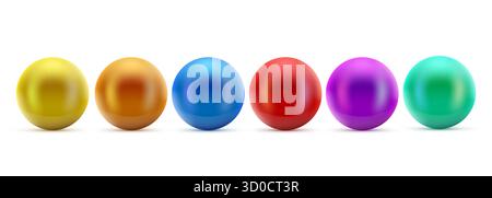 Sfere brillanti e lucide con effetto luminoso su uno sfondo bianco pulito, ideali per un design astratto moderno. Illustrazione vettoriale. Illustrazione Vettoriale