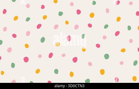 Grazioso motivo a pois colorato. Sfondo macchiato del pennello vettoriale. Punti casuali, cerchi disegnati a mano. Design semplice e alla moda Illustrazione Vettoriale