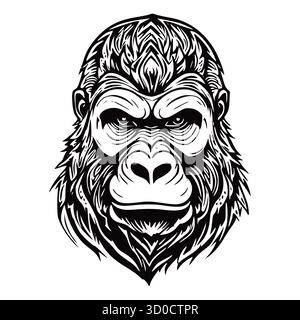 Gorilla Face Vector – feroce icona primitiva per arte tatuaggio, loghi tribali e Power Branding Illustrazione Vettoriale