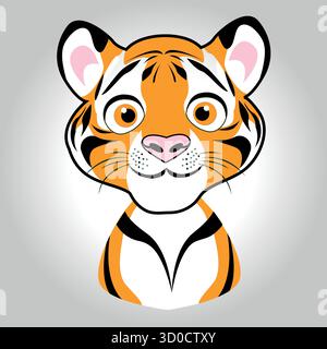 Cartoon Tiger Face Vector – cute Jungle Animal for Kids’ Media, Educational Design e Playful Branding Illustrazione Vettoriale