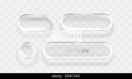 Elementi dell'interfaccia utente Glassmorphism. Pulsanti moderni trasparenti e trasparenti. Forme vettoriali lucide per un design elegante e minimalista. Illustrazione vettoriale Illustrazione Vettoriale