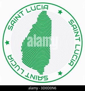 Mappa di Santa Lucia con titolo rotondo. Anelli a forma di paese. Testo di Santa Lucia intorno alla forma del confine del paese. Illustrazione vettoriale creativa. Illustrazione Vettoriale