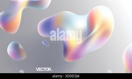 Forme liquide astratte iridescenti su sfondo grigio sfumato - grafica grafica vettoriale di Modern Fluid Blobs Illustrazione Vettoriale
