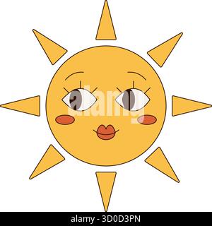 Icona della faccia del cartone animato Sun Groovy Y2K Illustrazione Vettoriale