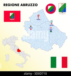 Abruzzo, Italia, mappa regionale e simboli della regione e delle città, illustrazione vettoriale Illustrazione Vettoriale