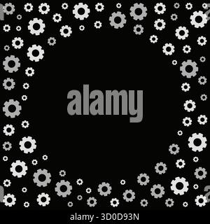 Ripetizione circolare con complesso design di ingranaggi e cerchi disposti in una forma simmetrica ma astratta. Immagine vettoriale o cornice Illustrazione Vettoriale