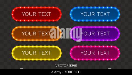 Set di cornici luminose colorate e luminose. Banner vintage luminosi e versatili per testo, pubblicità e design. Illustrazione vettoriale Illustrazione Vettoriale