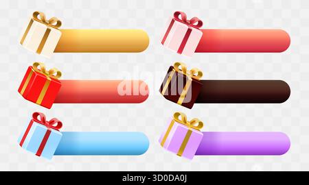 Confezioni regalo 3D colorate con set banner promozionali. Perfetto per vendite, vacanze e pubblicità a prezzi scontati. Illustrazione vettoriale Illustrazione Vettoriale