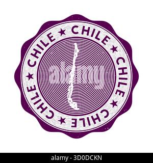 Sigillo del Cile. Logo rotondo del paese con la forma del Cile e il nome del paese in più lingue wordcloud. Emblema fantastico. Potente illustrazione vettoriale. Illustrazione Vettoriale