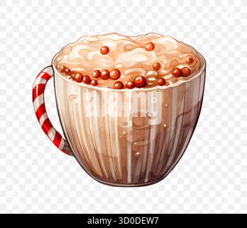 Gustoso e delizioso cacao caldo servito con panna montata e colorate Sprinkles in una tazza festosa Illustrazione Vettoriale
