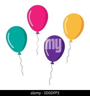 Set di palloncini colorati. Decorazioni per feste galleggianti. Oggetto di elio luminoso. Elemento celebrativo vettoriale. Illustrazione Vettoriale