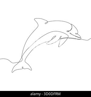 Illustrazione del salto con i delfini. Un concetto di line art. Vettore schizzo animale. Disegno a linea continua. Illustrazione Vettoriale