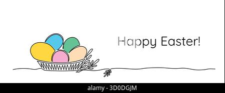 Cestino artistico colorato con uova di Pasqua in linea Illustrazione Vettoriale