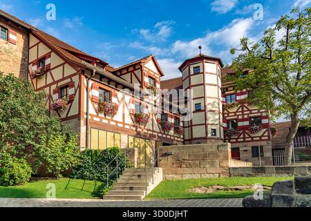 Case a graticcio nel castello di Norimberga a Norimberga, Baviera, Germania Foto Stock